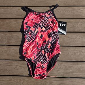 TYR Durafast Women's Disco Inferno Red Diamondfit 1 Piece Swimsuit  Sz 34 New